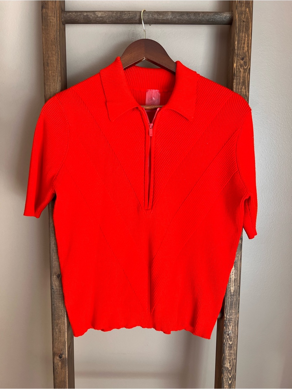CALIA Bright Red Short-Sleeve V-Neck Zip Polo Sweater